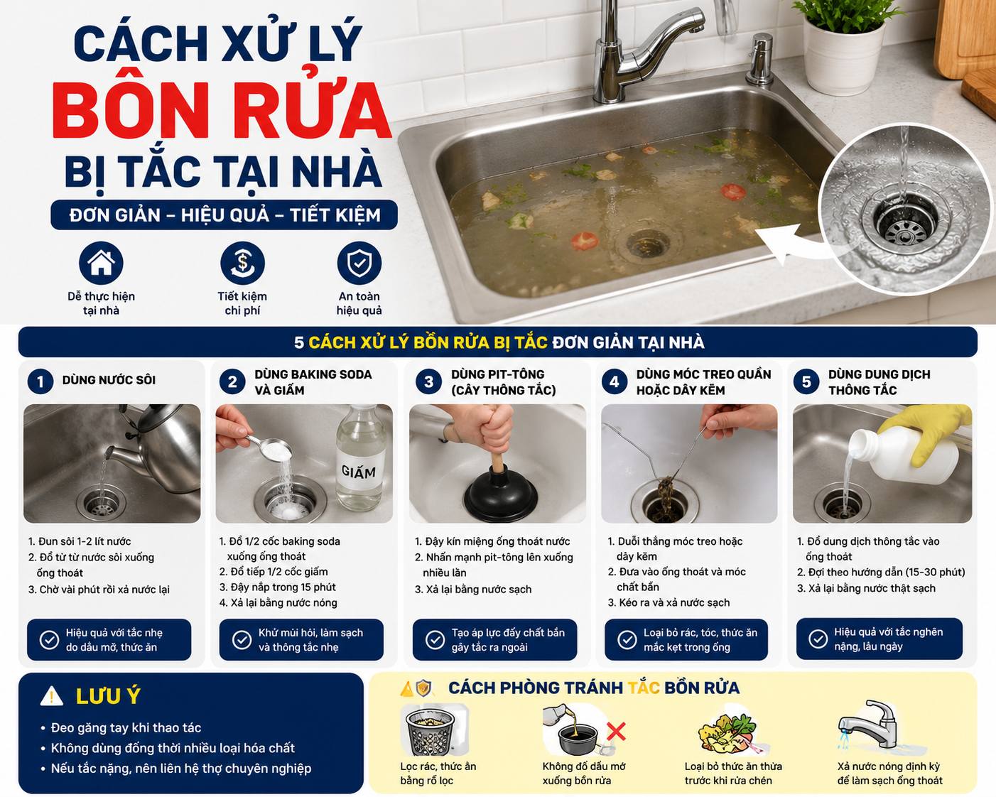 khắc phục bồn rửa bị ngặt