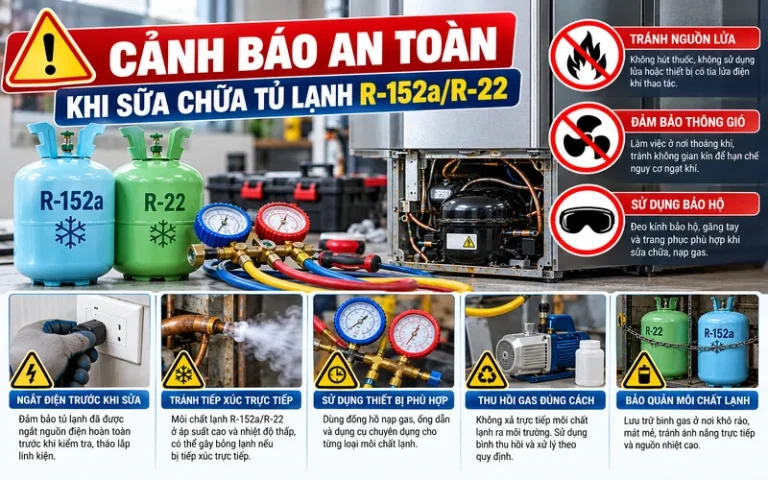 Cảnh báo an toàn khi sửa chữa tủ lạnh R-152a/R-22